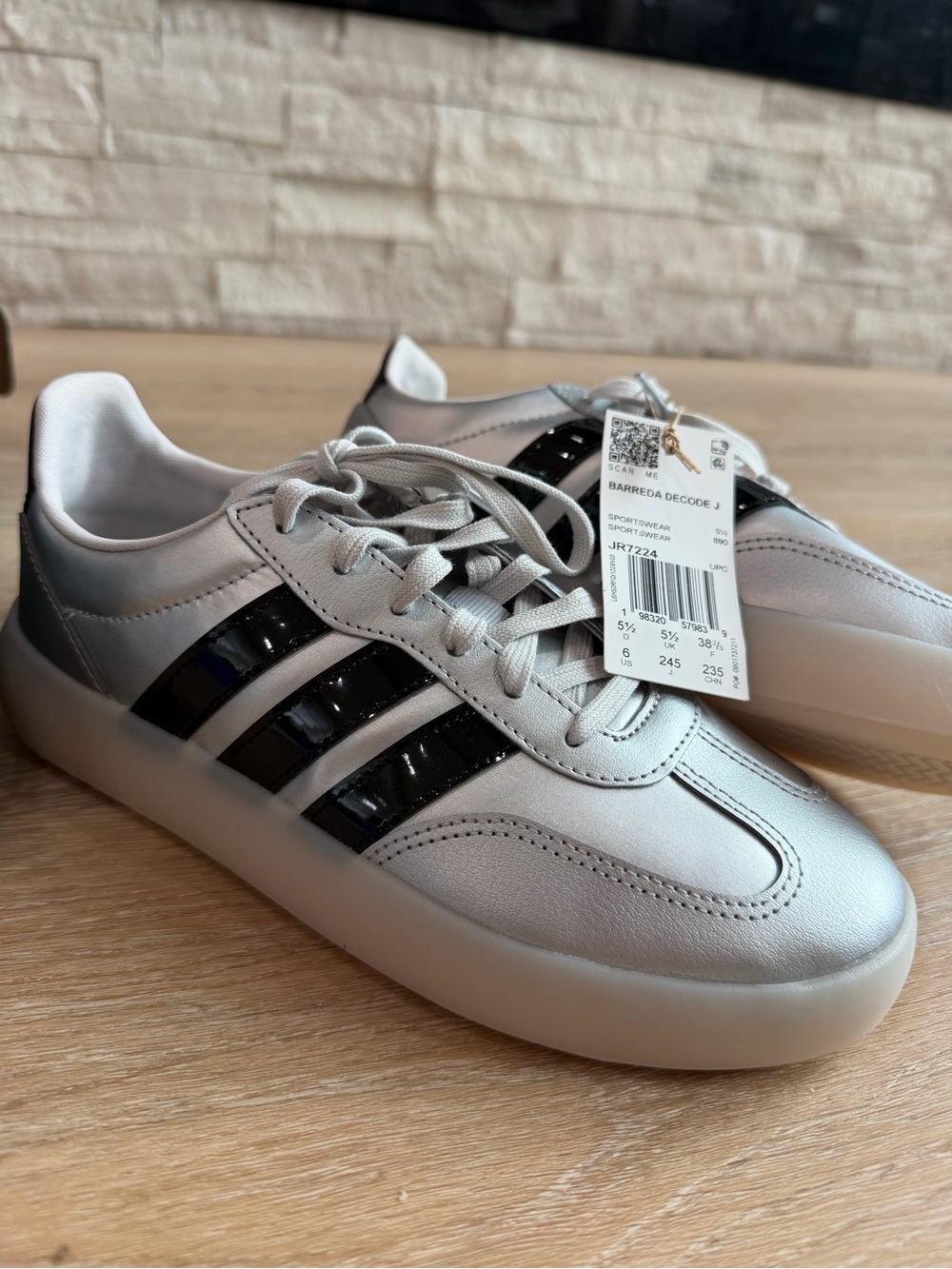 adidas Women Silver Sneakers with Black Stripes